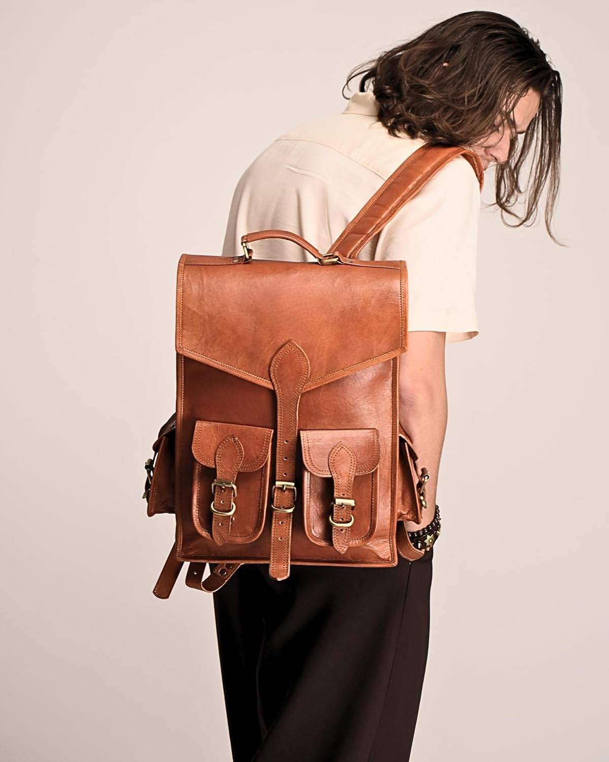Vintage Leather Backpack Rucksack - Classy Leather Bags - Flyclothing LLC
