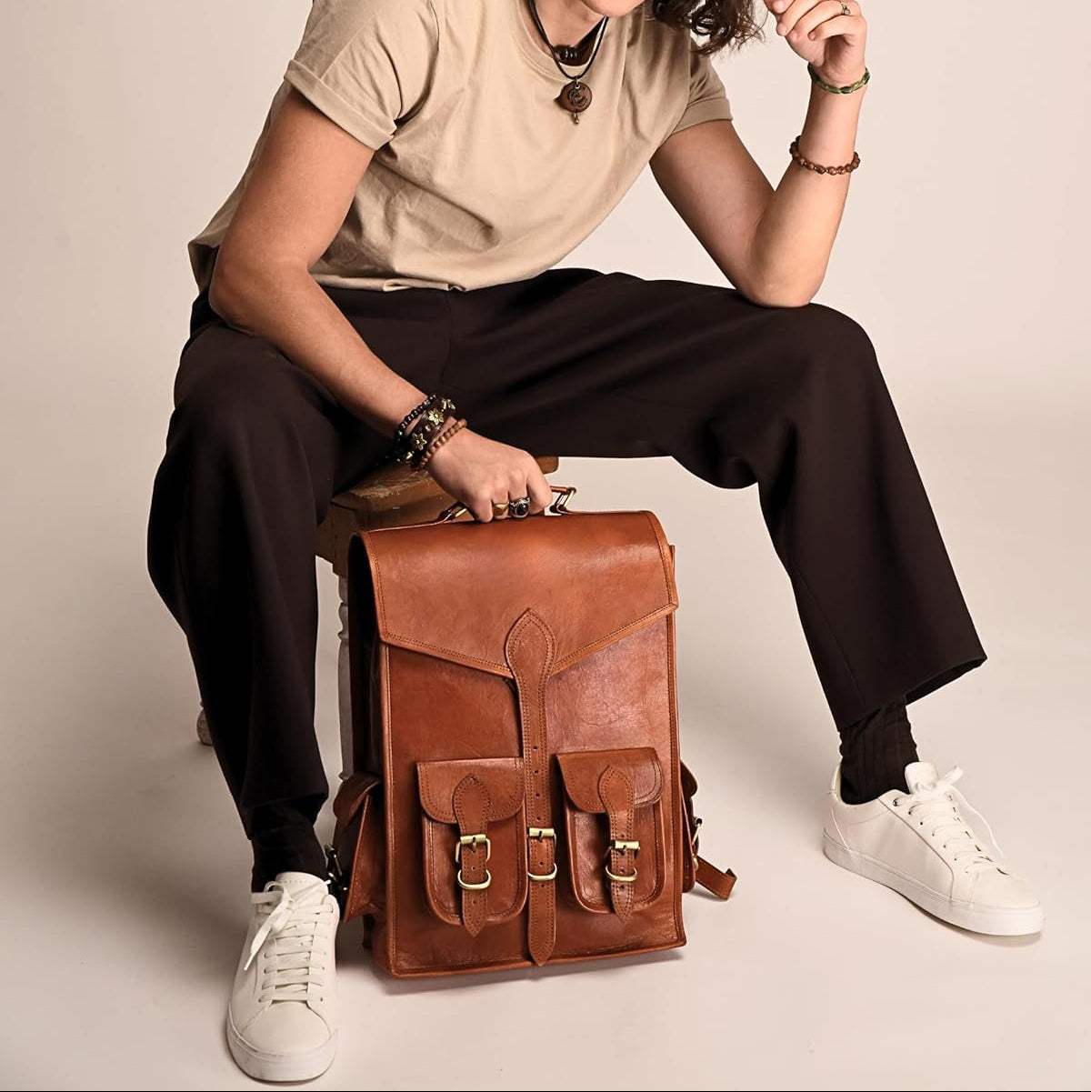 Vintage Leather Backpack Rucksack - Classy Leather Bags - Flyclothing LLC