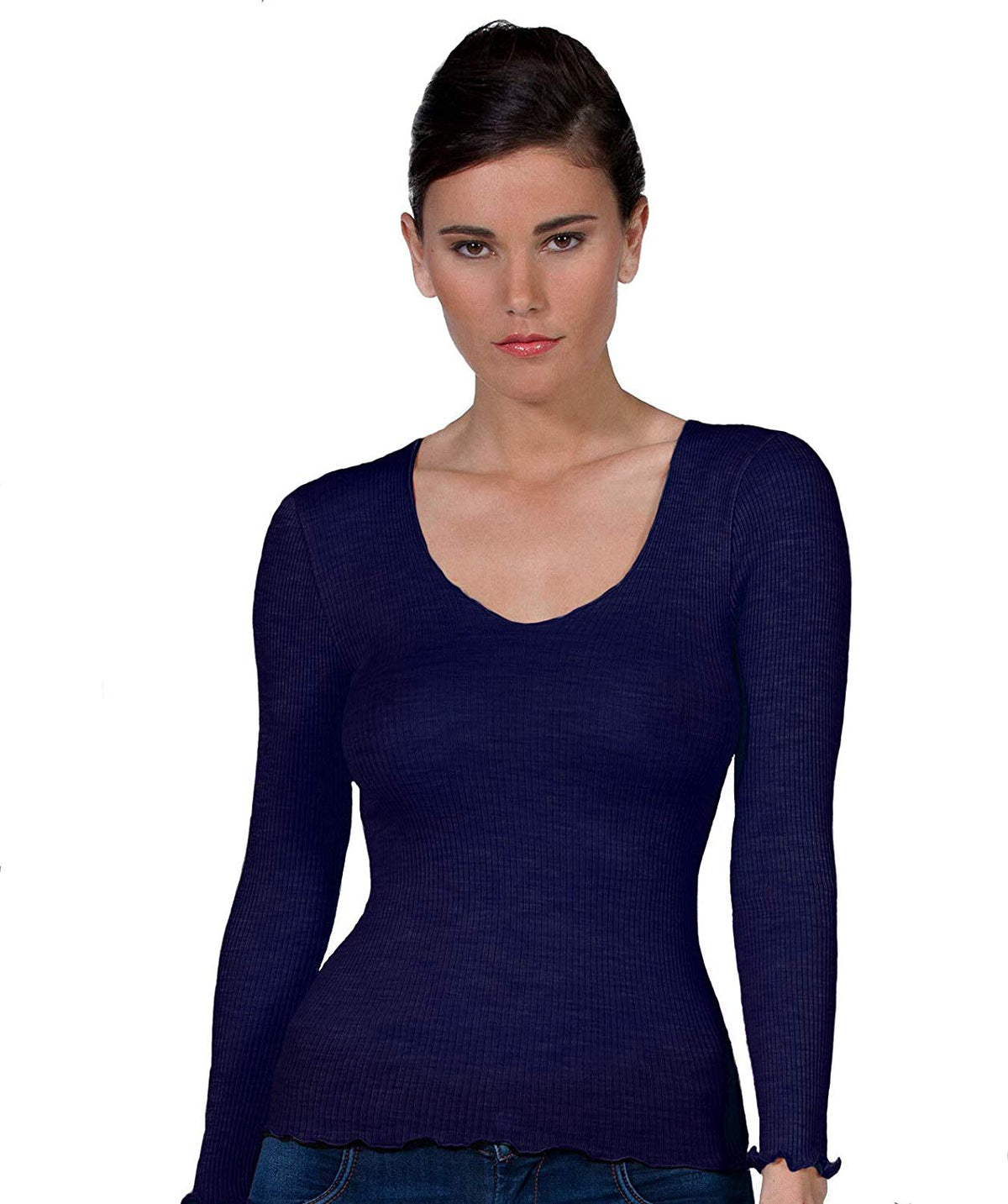EGI Luxury Wool Silk V-Neck Long Sleeve Top. Proudly Made in Italy (1493) - tittimitti - Flyclothing LLC