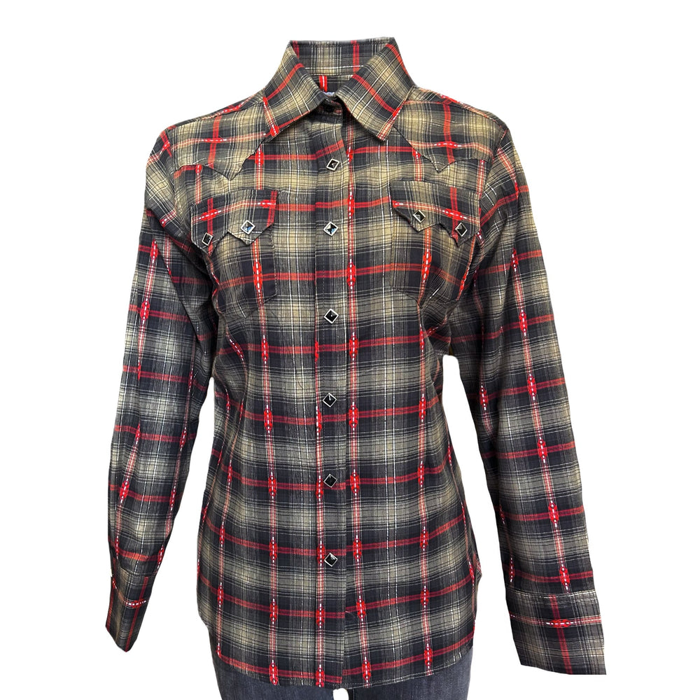 Rockmount Ranch Ware Women's Shadow Plaid Dobby Lurex Western Shirt in Black