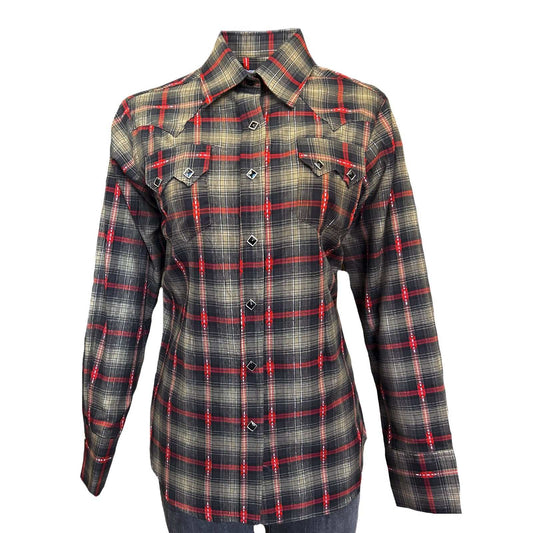 Rockmount Ranch Ware Women's Shadow Plaid Dobby Lurex Western Shirt in Black - Rockmount Clothing - Flyclothing LLC