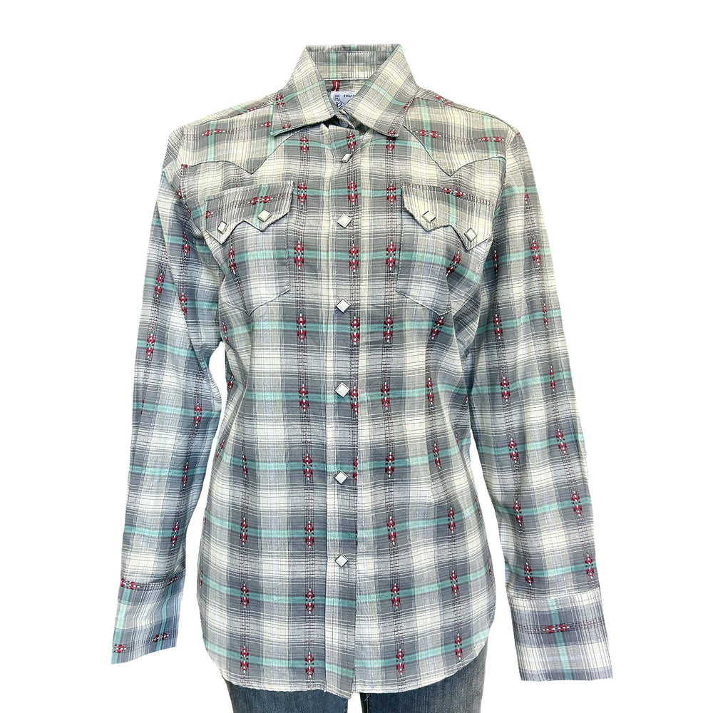 Rockmount Ranch Ware Women's Shadow Plaid Dobby Lurex Western Shirt in Grey