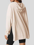 Drawstring Slit Long Sleeve Hoodie - Trendsi - Flyclothing LLC