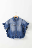 Ruffled Raw Hem Half Sleeve Denim Top - Trendsi - Flyclothing LLC