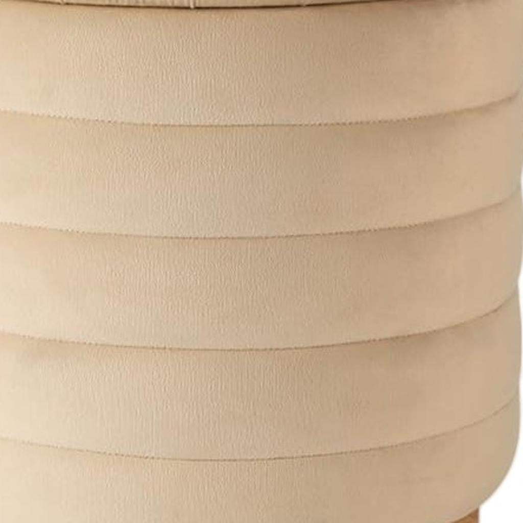 16" Beige and Natural Velvet Tufted Cylinder Storage Ottoman - HomeRoots - Flyclothing LLC