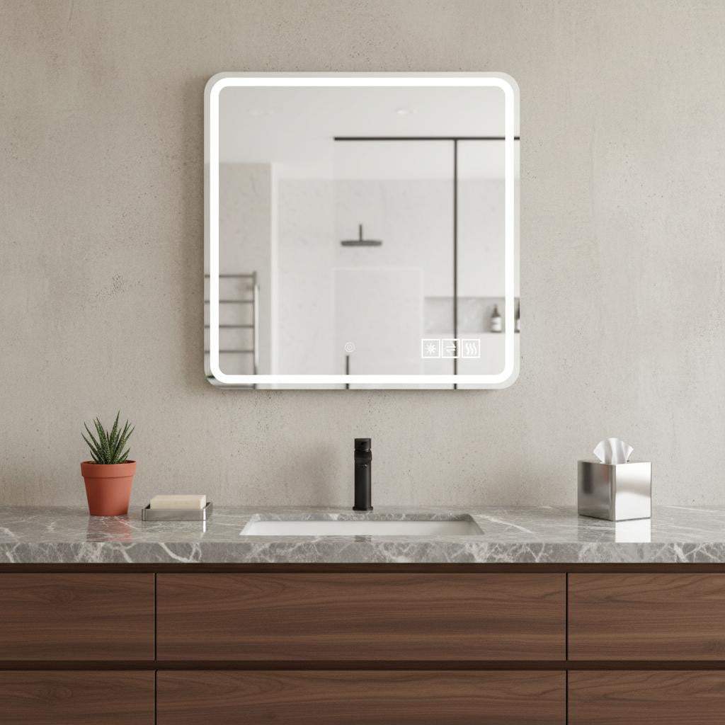 36" Square Lighted Frameless Bathroom Vanity Mirror - HomeRoots - Flyclothing LLC