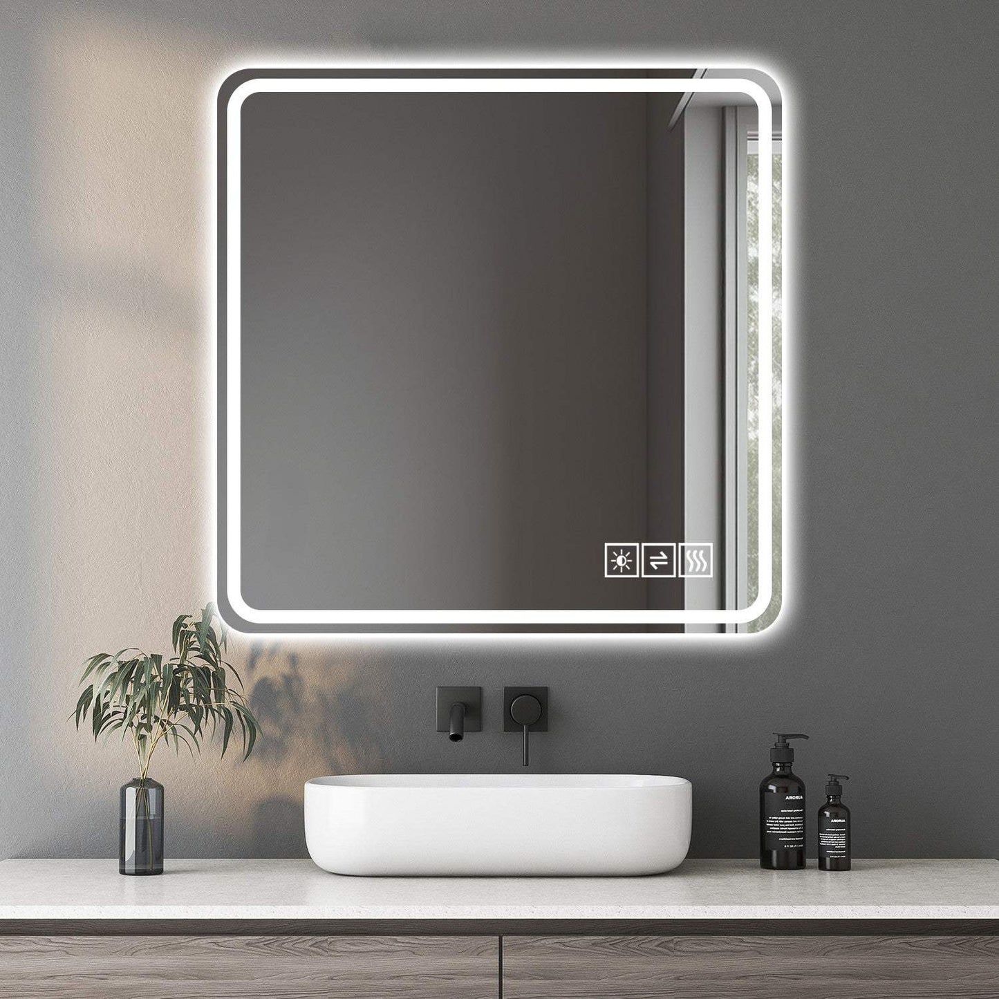 36" Square Lighted Frameless Bathroom Vanity Mirror - HomeRoots - Flyclothing LLC