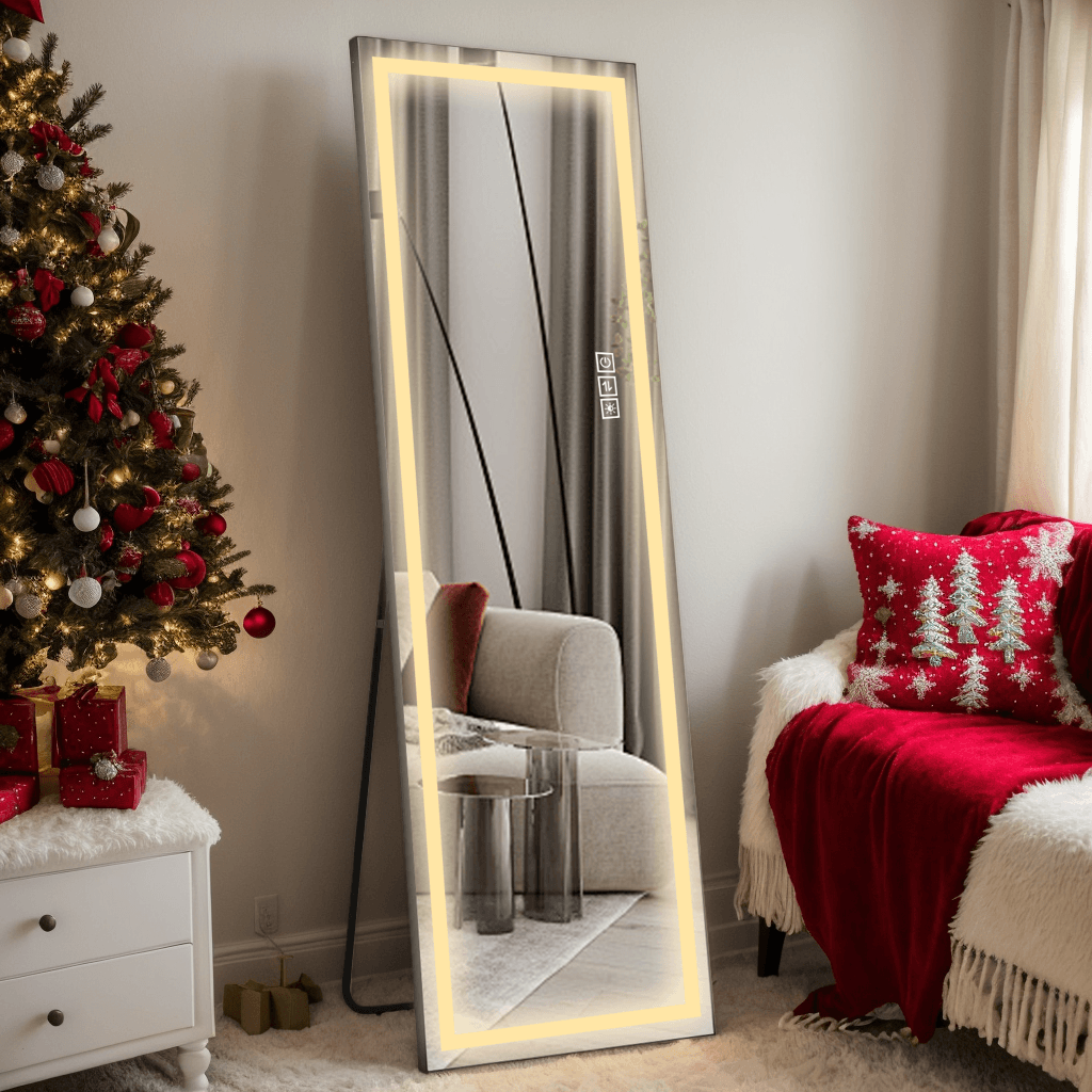 65" Silver Lighted Wall Mount Or Freestanding Frameless Standing Mirror - HomeRoots - Flyclothing LLC