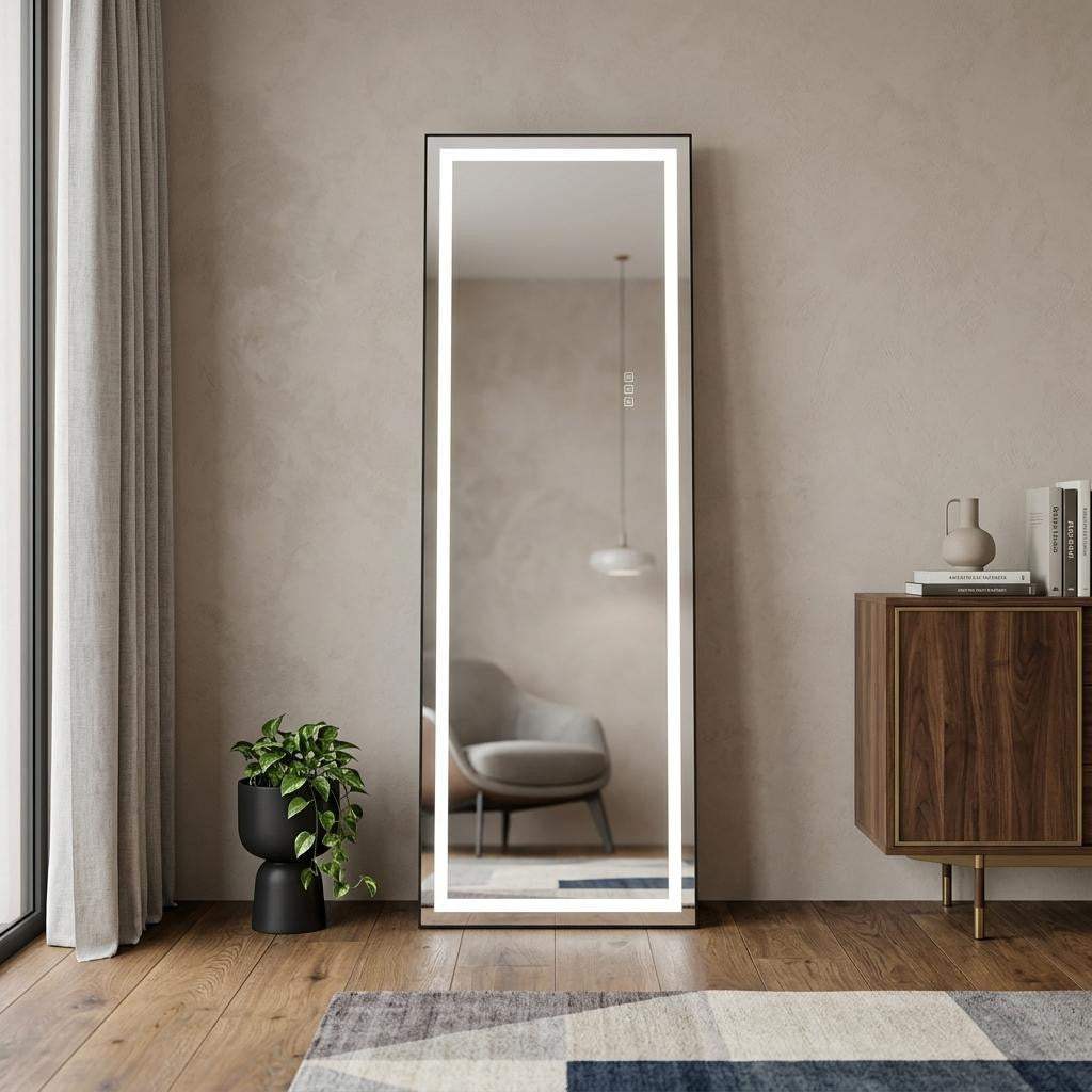 65" Silver Lighted Wall Mount Or Freestanding Frameless Standing Mirror - HomeRoots - Flyclothing LLC