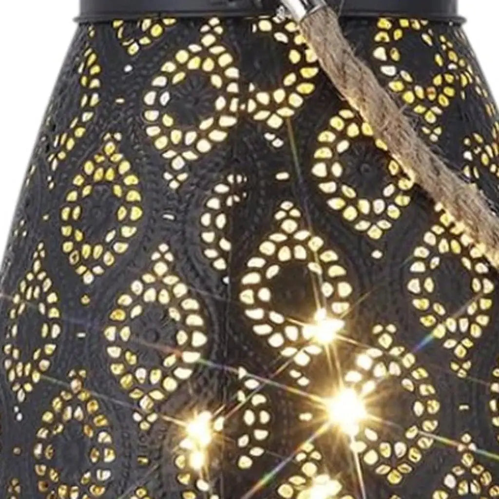 8" Black Metal Battery Operated Pierced Geometric Lantern - Homeroots - Flyclothing LLC