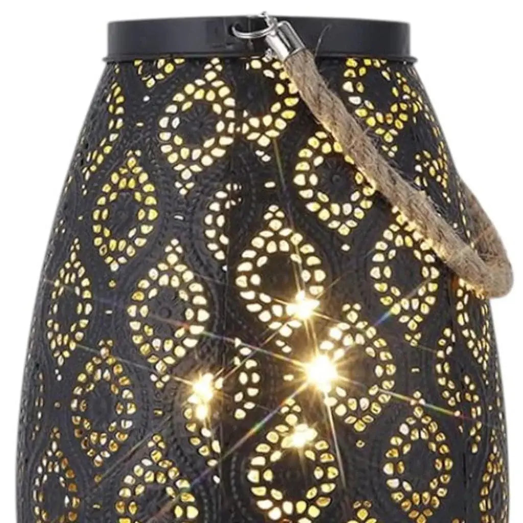 8" Black Metal Battery Operated Pierced Geometric Lantern - Homeroots - Flyclothing LLC