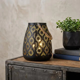 8" Black Metal Battery Operated Pierced Geometric Lantern - Homeroots - Flyclothing LLC