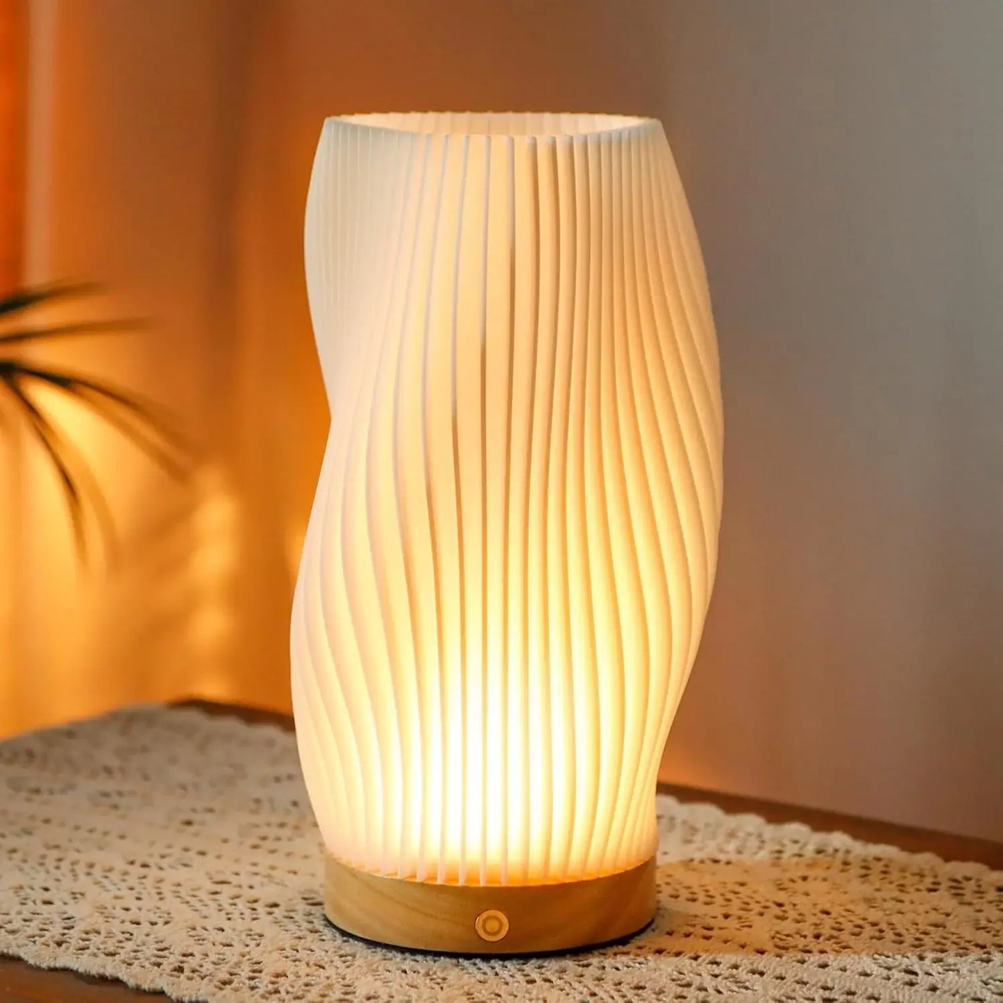 9" Beige And Natural Wavy Geometric Battery Operated Table Lamp - Homeroots - Flyclothing LLC