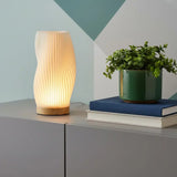 9" Beige And Natural Wavy Geometric Battery Operated Table Lamp - Homeroots - Flyclothing LLC