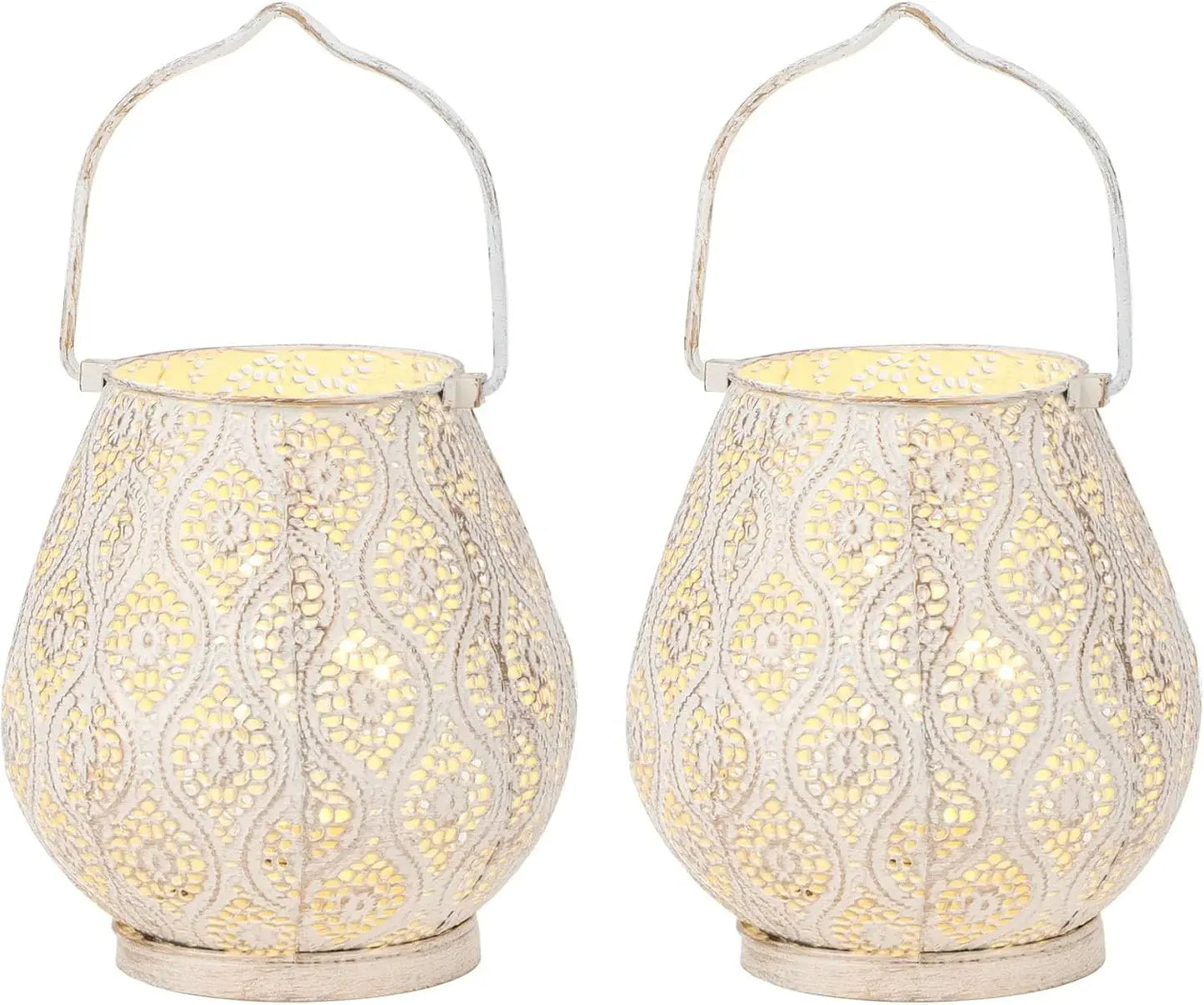 Set of Two 10" Beige Pierced Geometric Cordless Lantern Lamps - Homeroots - Flyclothing LLC