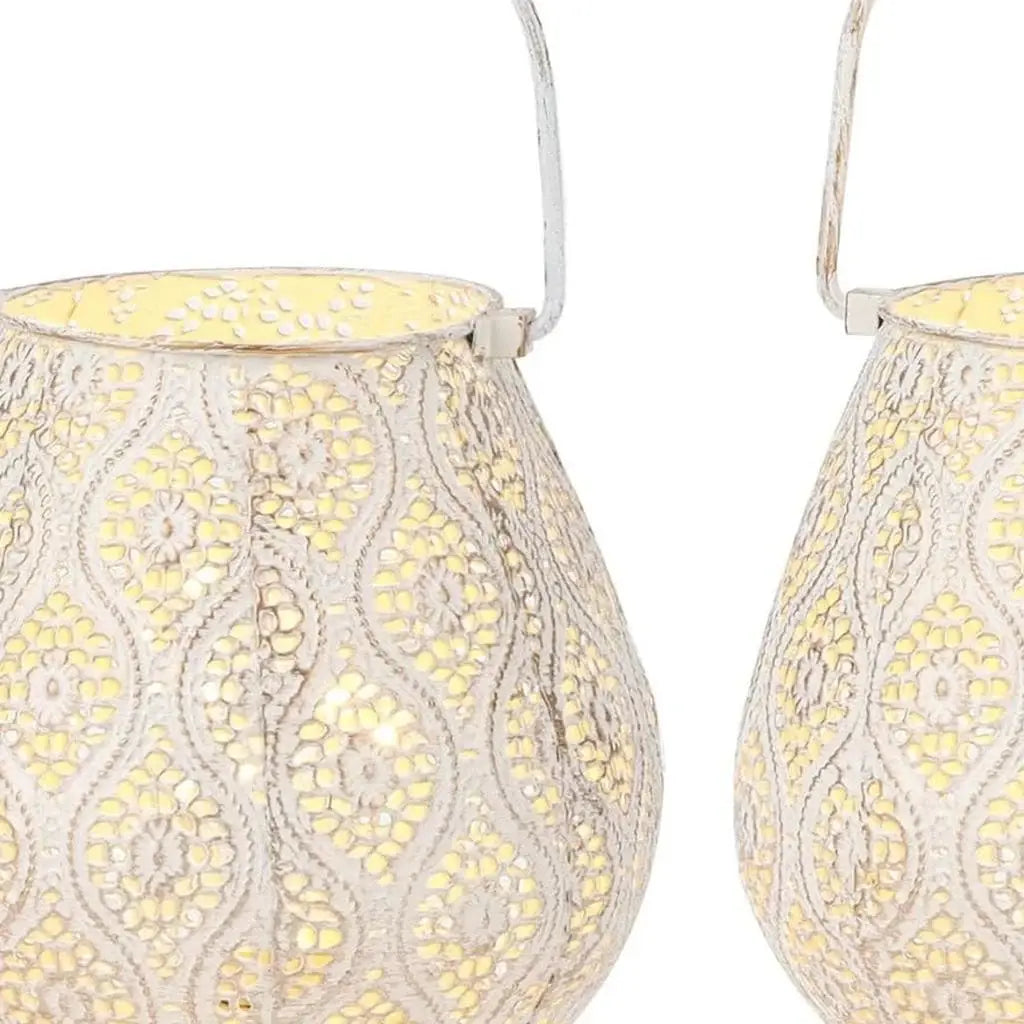 Set of Two 10" Beige Pierced Geometric Cordless Lantern Lamps - Homeroots - Flyclothing LLC