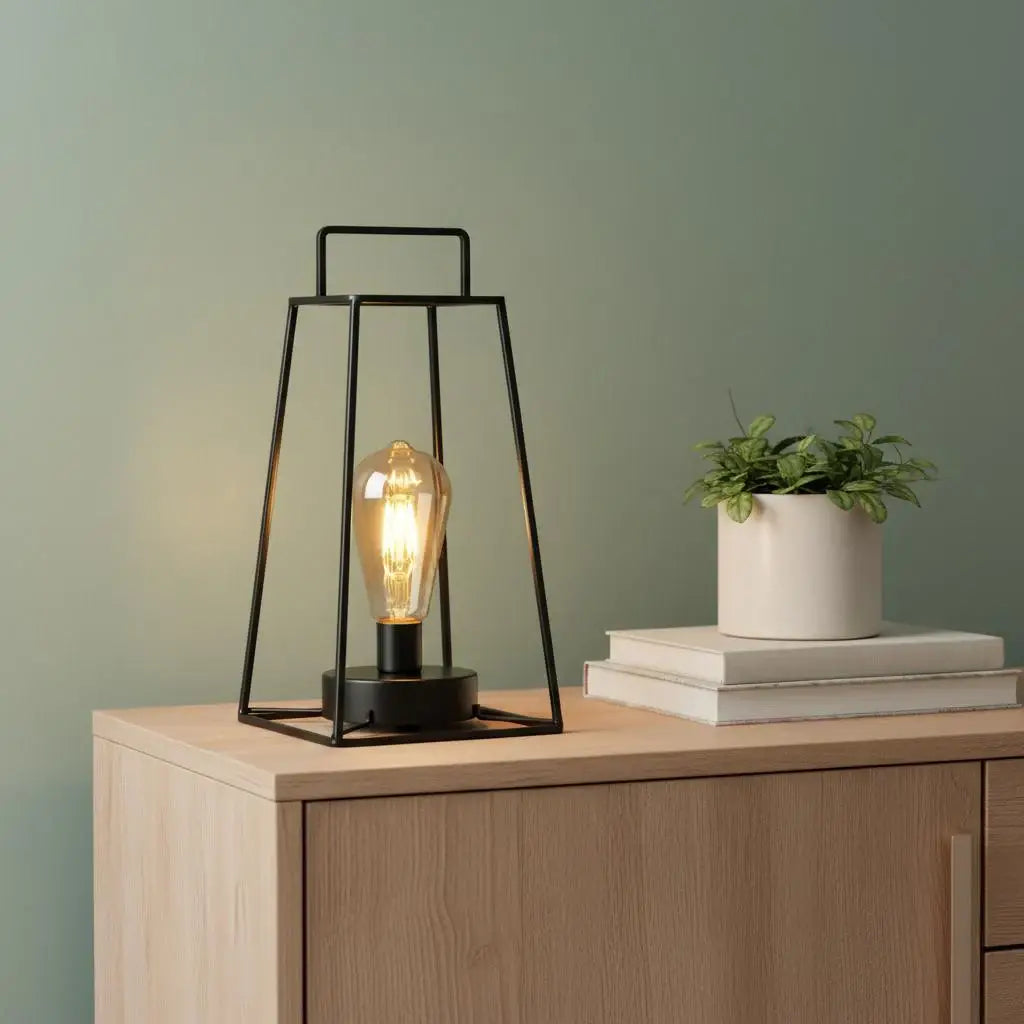 12" Black Geometric Novelty Lantern With Novelty Shade - Homeroots - Flyclothing LLC