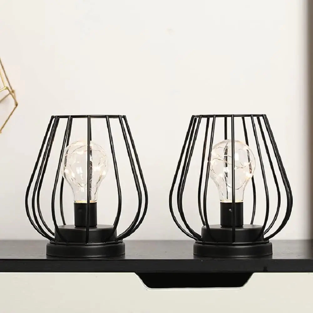 Set of Two 7" Black Geometric Cage Cordless Desk Lamps - Homeroots - Flyclothing LLC