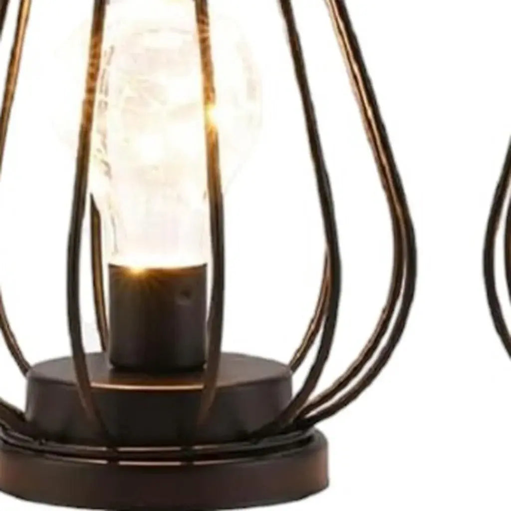 Set of Two 7" Black Geometric Cage Cordless Desk Lamps - Homeroots - Flyclothing LLC