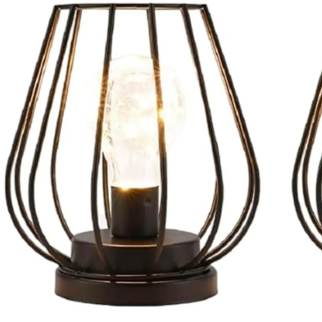 Set of Two 7" Black Geometric Cage Cordless Desk Lamps - Homeroots - Flyclothing LLC