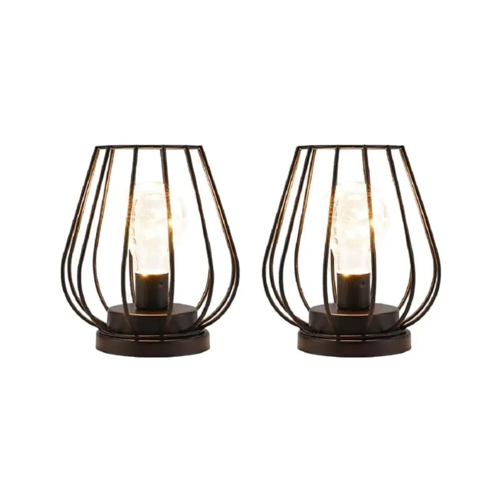 Set of Two 7" Black Geometric Cage Cordless Desk Lamps - Homeroots - Flyclothing LLC