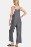 Zenana Washed Adjustable Strap Wide Leg Denim Overalls - Trendsi