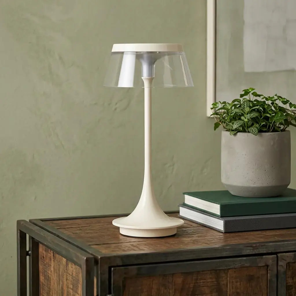 11" White Geometric Modern Industrial Battery Operated Desk Lamp - Homeroots - Flyclothing LLC
