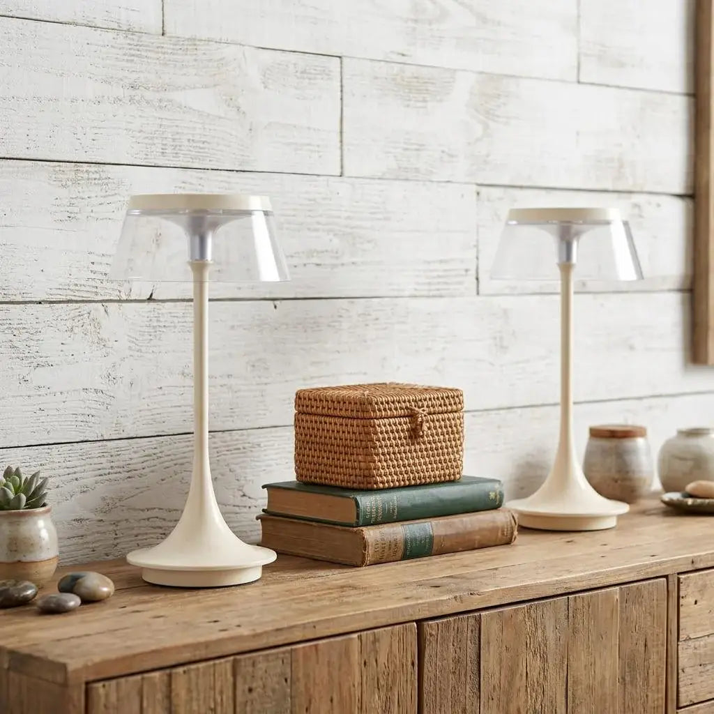 Set of Two 11" White Geometric USB Bedside Lamps With Novelty Shades - Homeroots - Flyclothing LLC