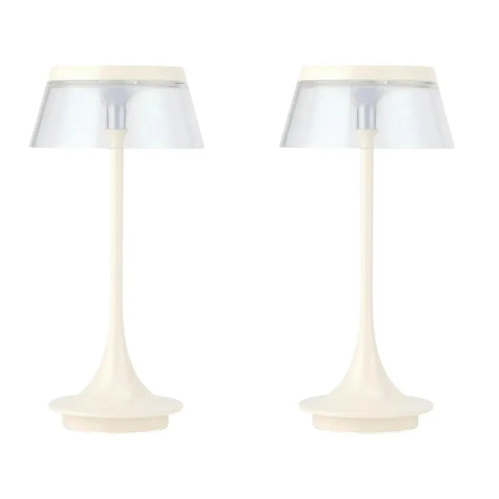 Set of Two 11" White Geometric USB Bedside Lamps With Novelty Shades - Homeroots - Flyclothing LLC