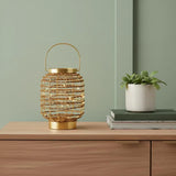 8" Distressed Gold Geometric Lantern Desk Lamp With Novelty Shade - Homeroots - Flyclothing LLC