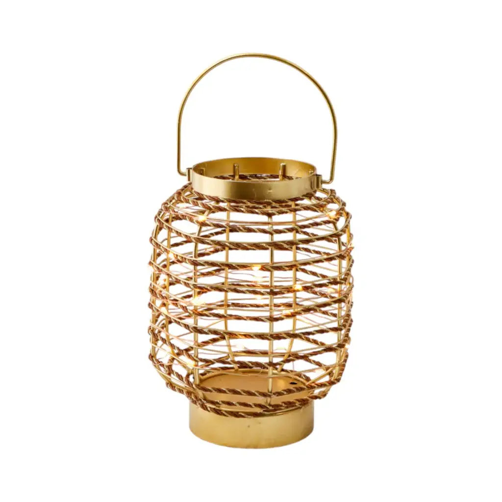 8" Distressed Gold Geometric Lantern Desk Lamp With Novelty Shade - Homeroots - Flyclothing LLC