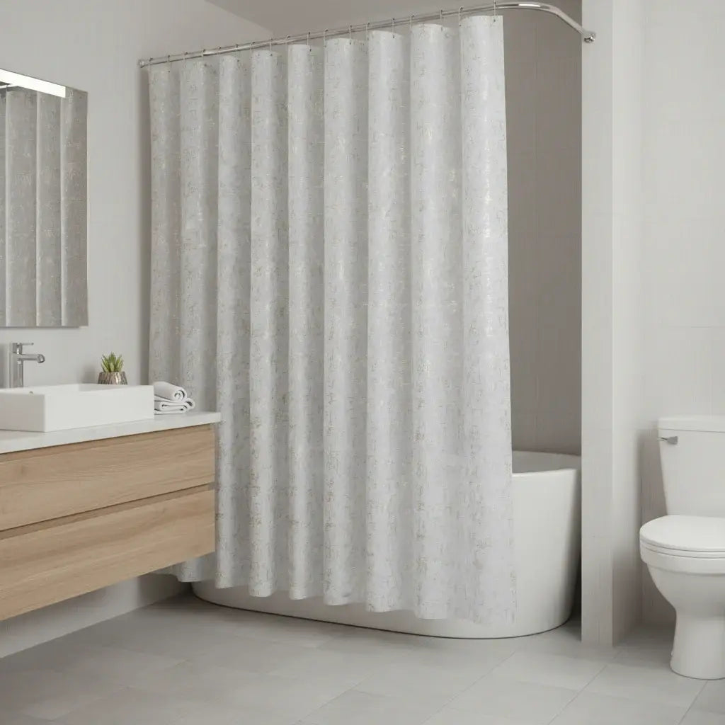 72" White And Gold Abstract Shower Curtain - Homeroots - Flyclothing LLC