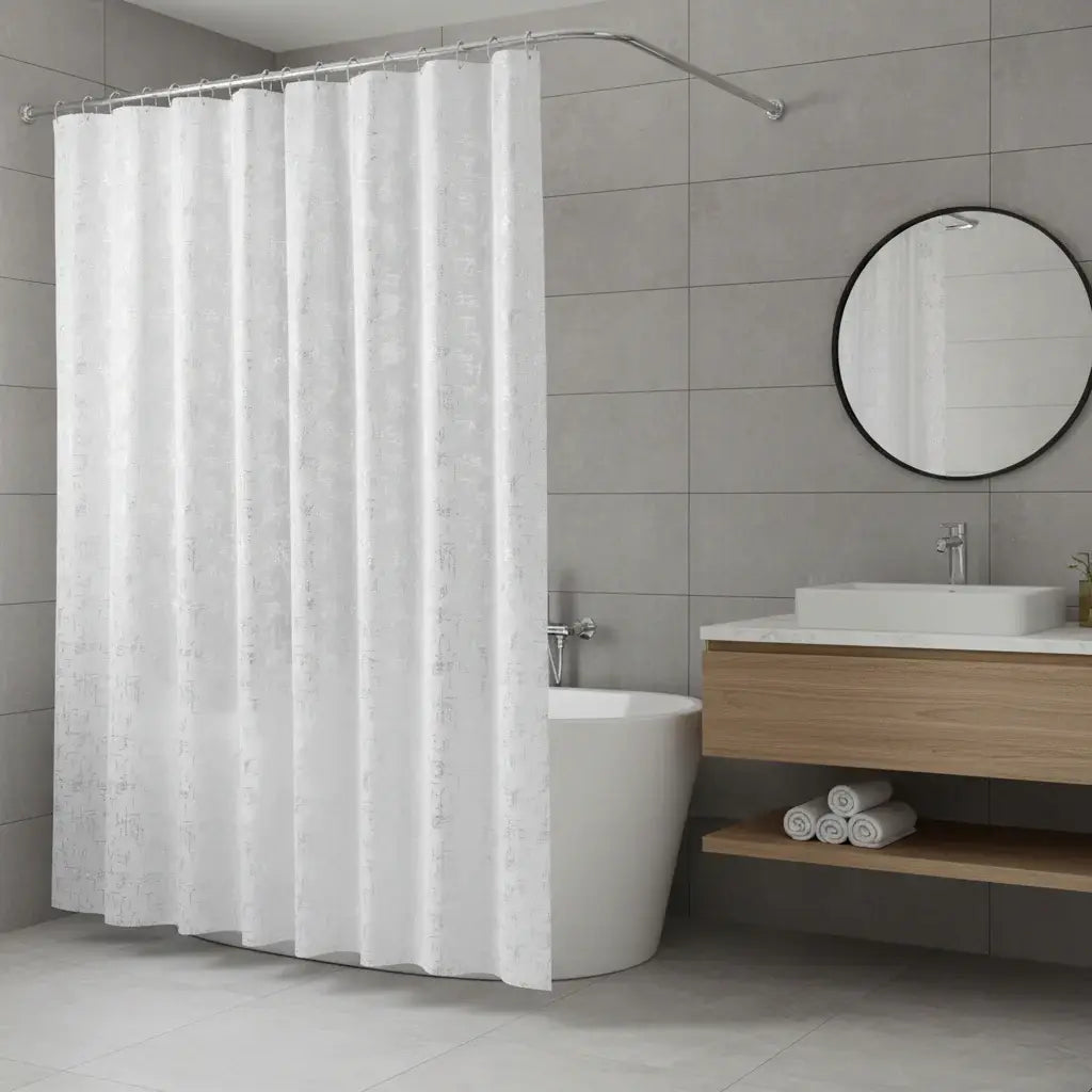 72" White And Silver Abstract Shower Curtain - Homeroots - Flyclothing LLC