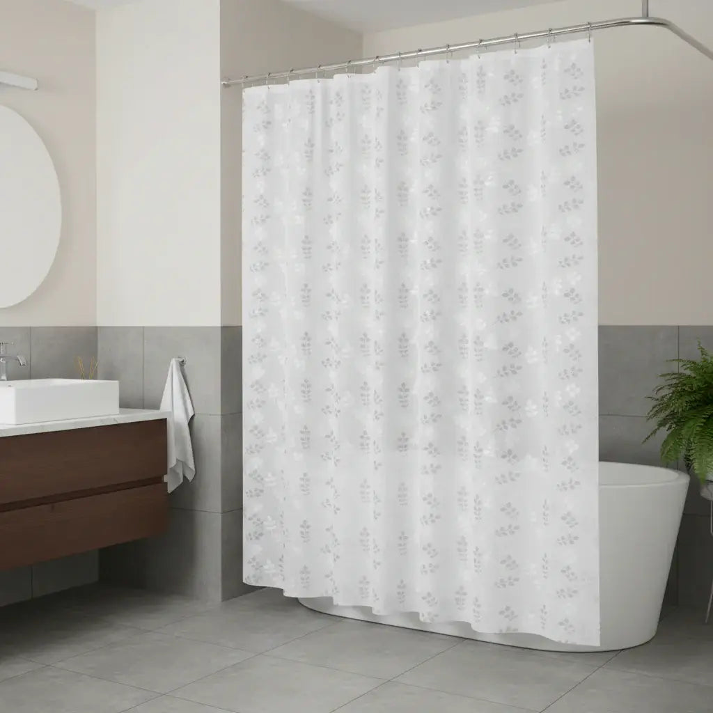 72" White And Silver Floral Shower Curtain - Homeroots - Flyclothing LLC