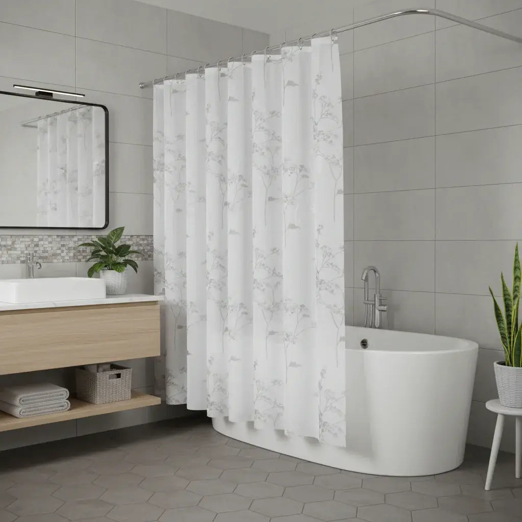72" White And Gray Floral Shower Curtain - Homeroots - Flyclothing LLC