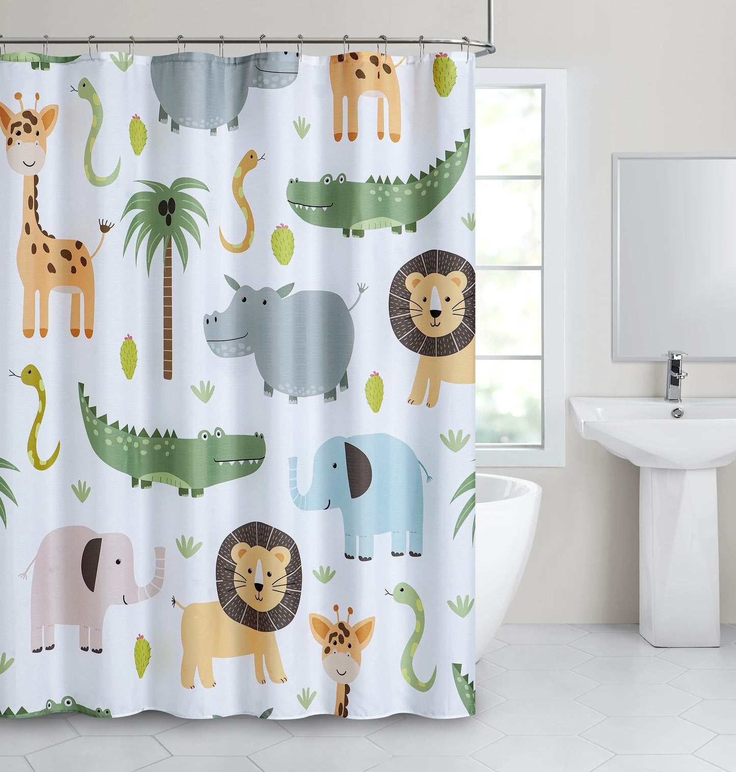 72" Blue Green And White Youthful Animal Print Shower Curtain - Homeroots - Flyclothing LLC
