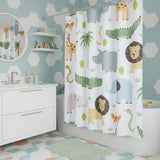 72" Blue Green And White Youthful Animal Print Shower Curtain - Homeroots - Flyclothing LLC