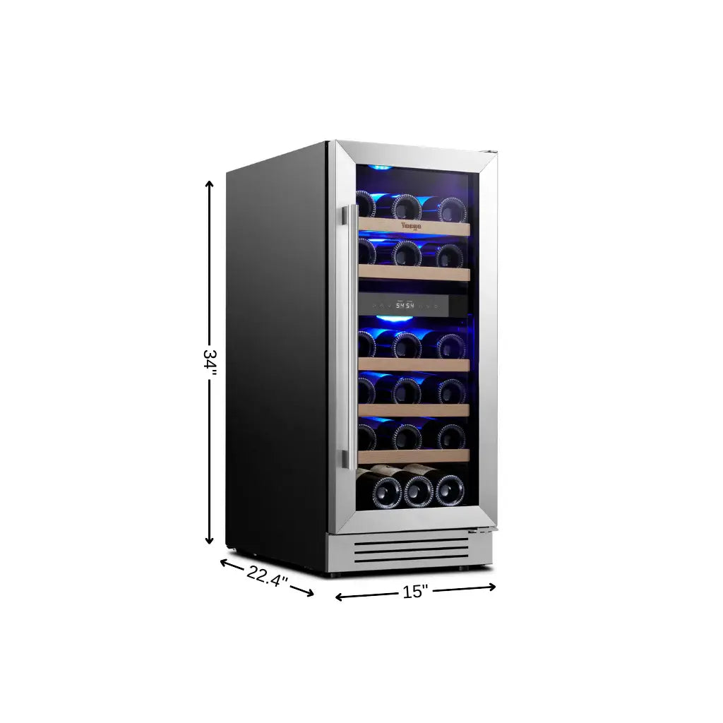 34" X 15" Silver Stainless Steel Dual Compartment Wine Refrigerator - Homeroots - Flyclothing LLC