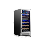 34" X 15" Silver Stainless Steel Dual Compartment Wine Refrigerator - Homeroots - Flyclothing LLC