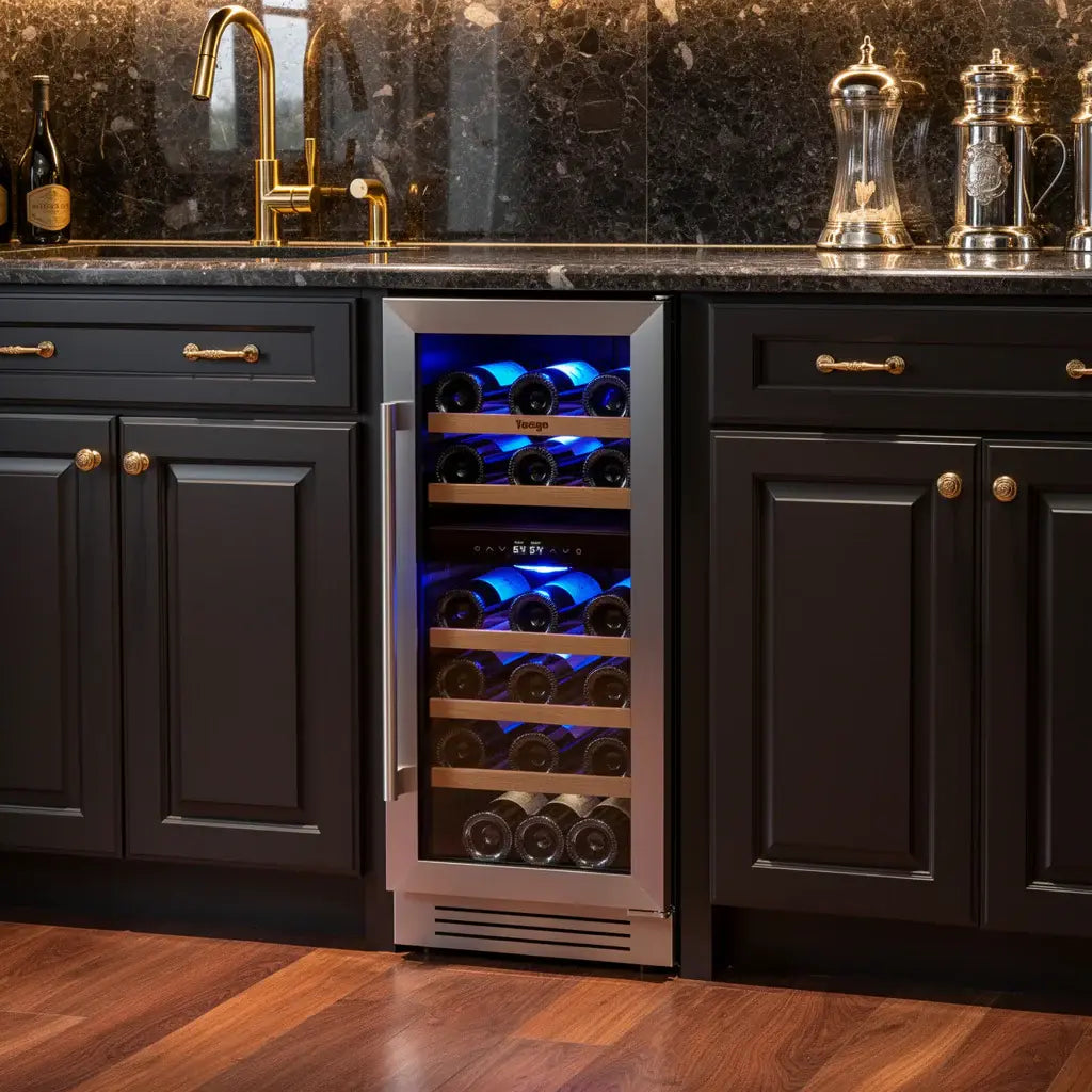 34" X 15" Silver Stainless Steel Dual Compartment Wine Refrigerator - Homeroots - Flyclothing LLC