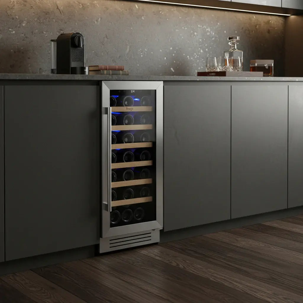 34" X 15" Silver Stainless Steel Single Compartment Wine Refrigerator - Homeroots - Flyclothing LLC