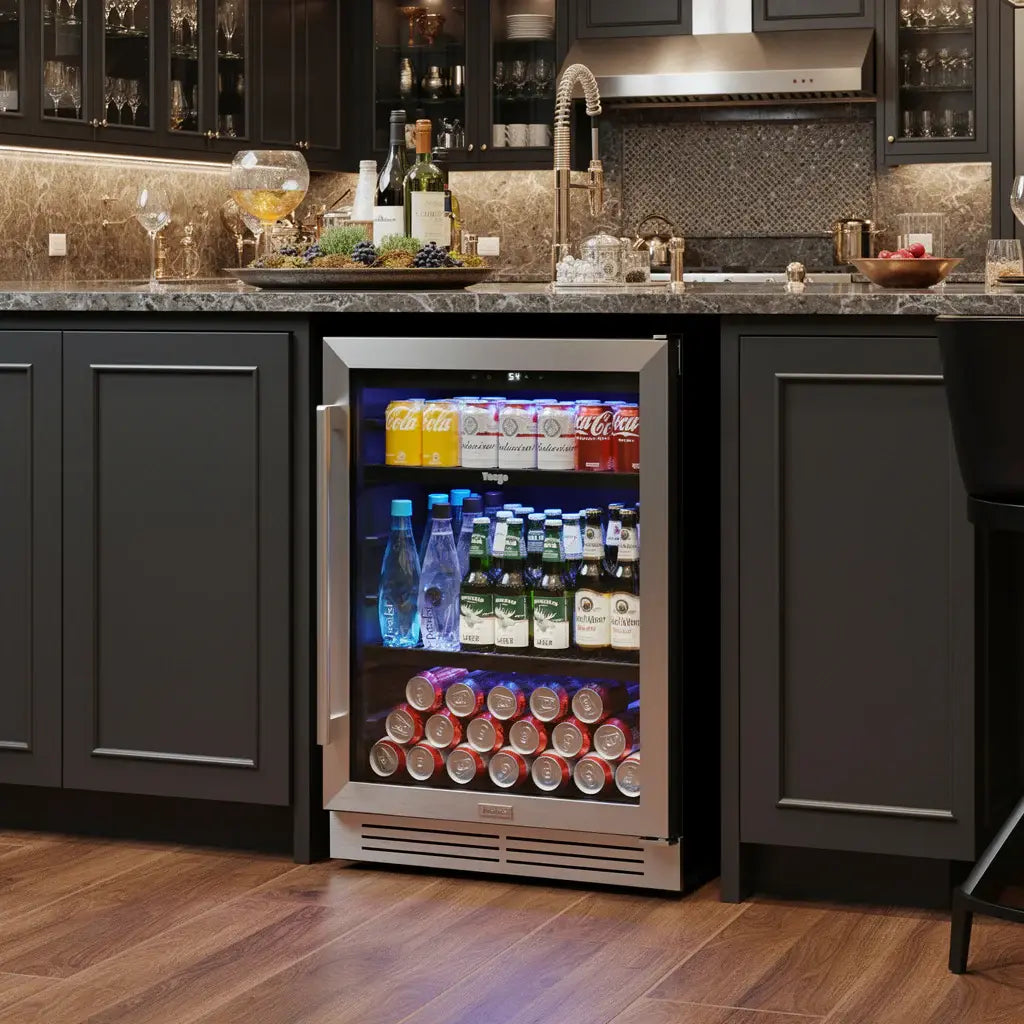 32" X 24" Silver Stainless Steel Single Compartment Can Beverage Refrigerator - Homeroots - Flyclothing LLC