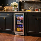 34" X 15" Silver and Black Stainless Steel Single Compartment Can Beverage Refrigerator - Homeroots - Flyclothing LLC