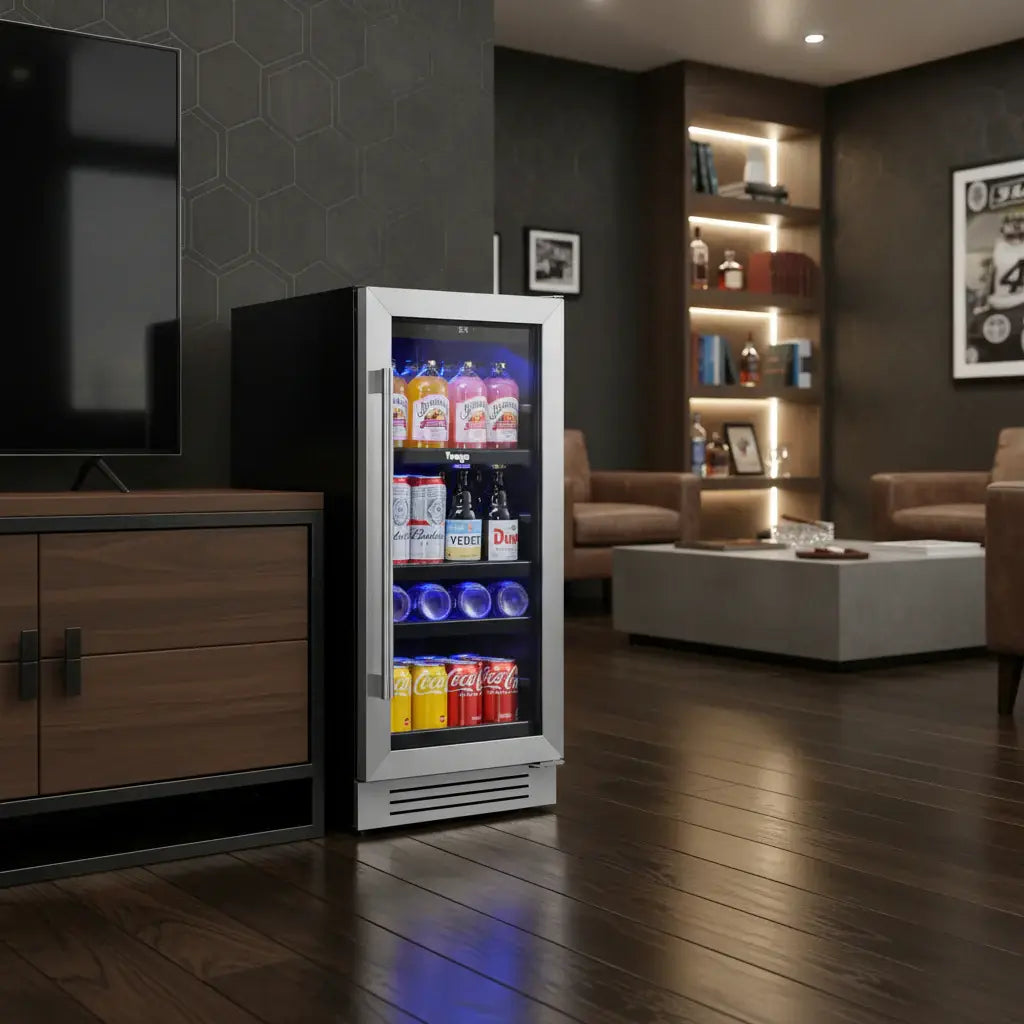 34" X 15" Silver and Black Stainless Steel Single Compartment Can Beverage Refrigerator - Homeroots - Flyclothing LLC