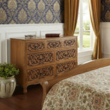 57" Brown Carved Floral Solid Wood Seven Drawer Dresser - Homeroots - Flyclothing LLC
