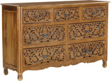 57" Brown Carved Floral Solid Wood Seven Drawer Dresser - Homeroots - Flyclothing LLC