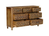 57" Brown Carved Floral Solid Wood Seven Drawer Dresser - Homeroots - Flyclothing LLC