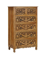 35" Brown Carved Floral Solid Wood Six Drawer Dresser - Homeroots - Flyclothing LLC
