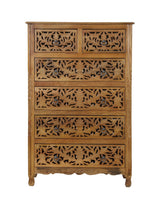 35" Brown Carved Floral Solid Wood Six Drawer Dresser - Homeroots - Flyclothing LLC