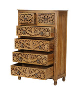 35" Brown Carved Floral Solid Wood Six Drawer Dresser - Homeroots - Flyclothing LLC